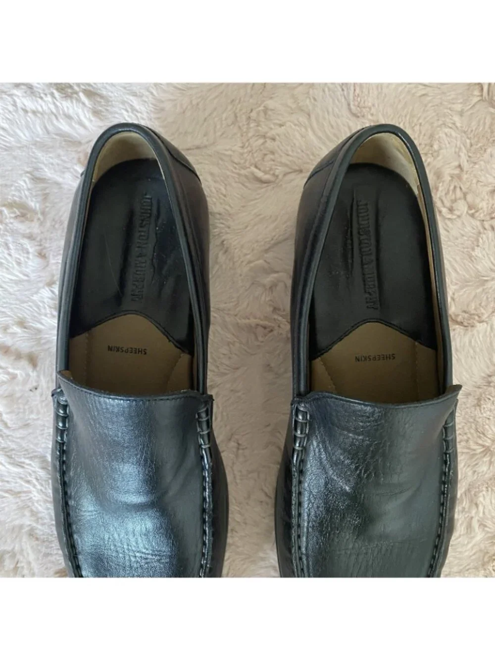 Johnston & Murphy Mens 10M Dark Brown Soft Loafers Sheepskin Classic